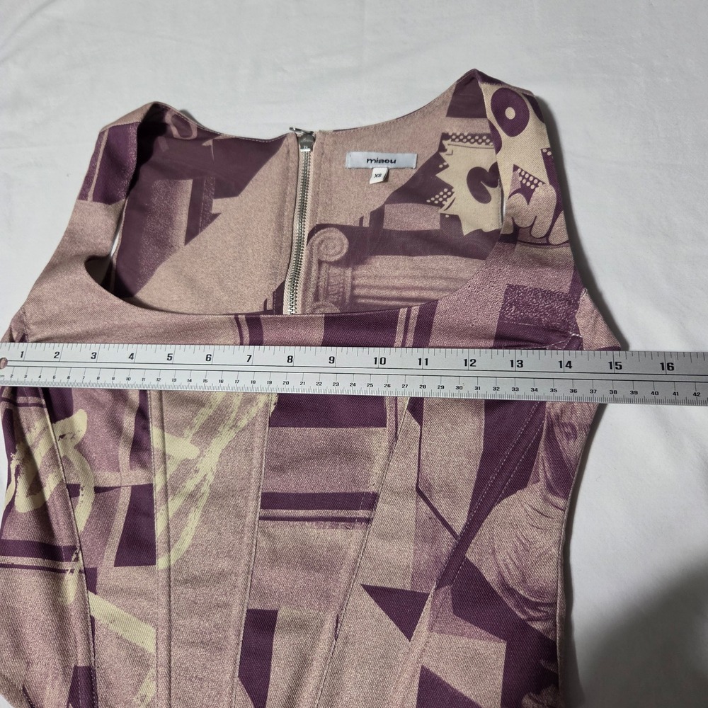 Miaou Campbell Corset Top Roman Statues Print Purple Sleeveless XS - Picture 7 of 9